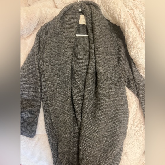 ZARA KNIT Long Cardigan - Grey Marl Chunky Wool Cotton Knitted Long Coat - Picture 3 of 5